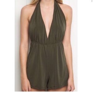 Brandy Melville green halter backless romper